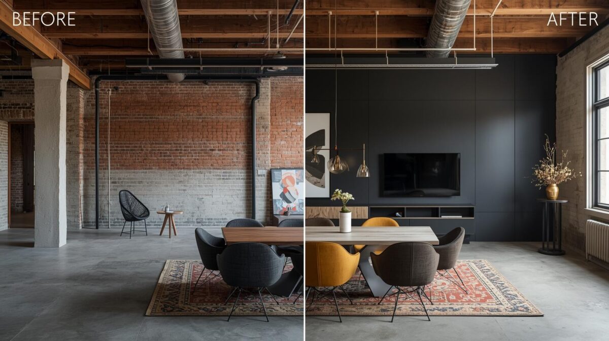 showing exposed brick and concrete 