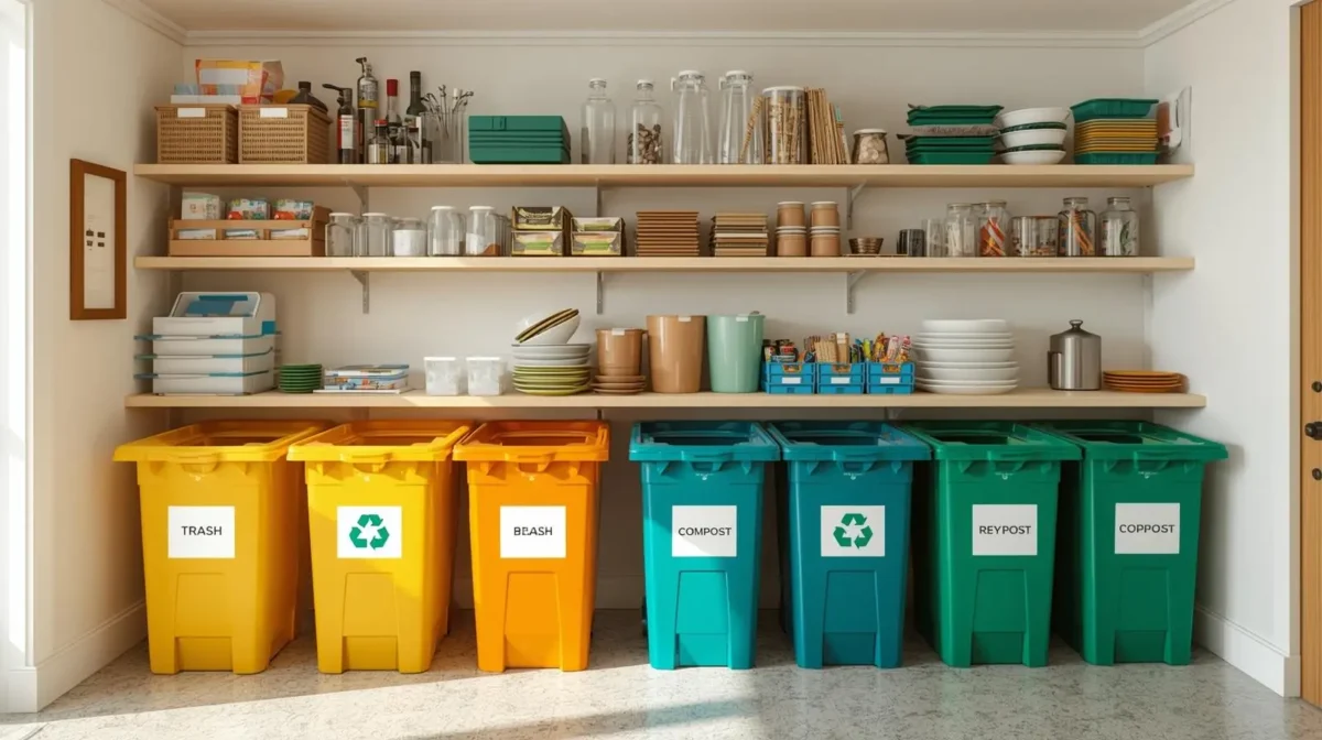 Party corner with clearly label trash