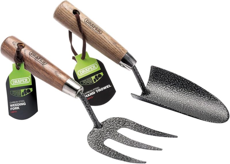 Draper 2-Piece Carbon Steel Garden Tool Set Hand Fork & Trowel, Heavy-Duty Gardening Kit - Image 4