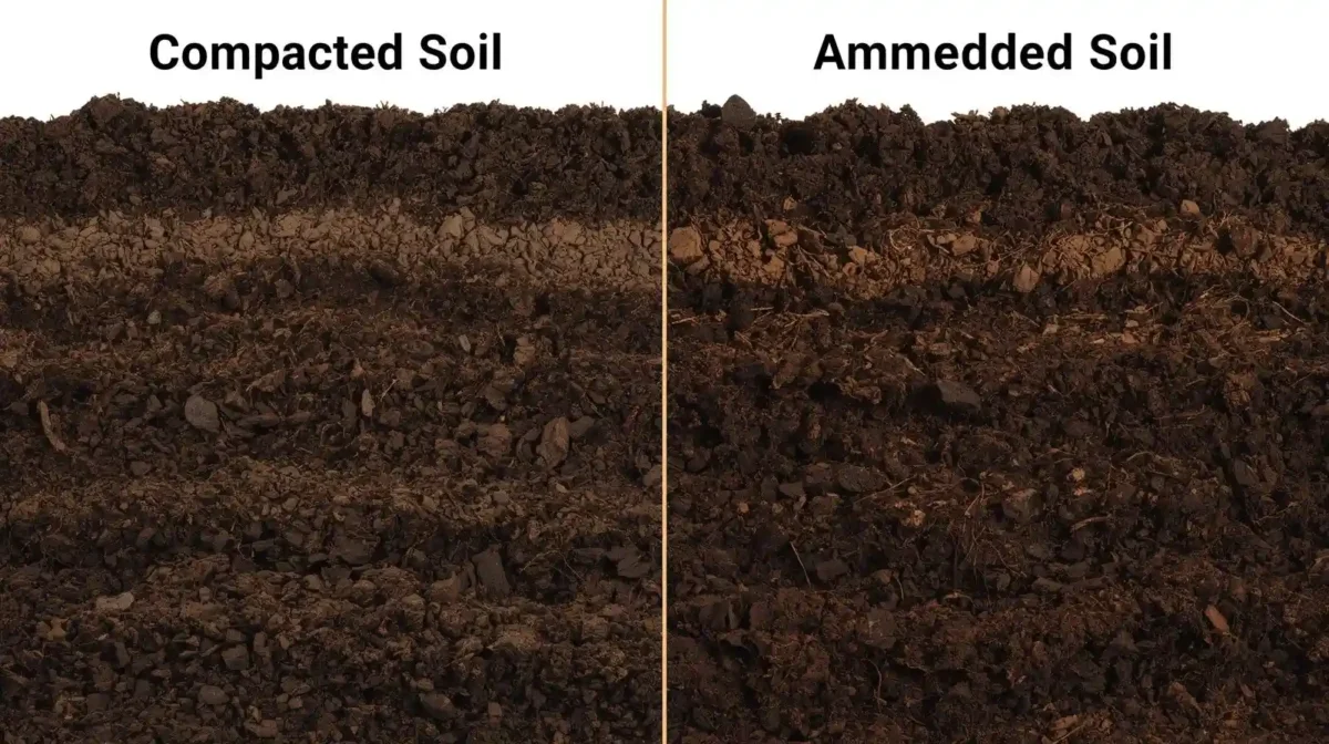 Side-by-side of compacted vs. amended soil]