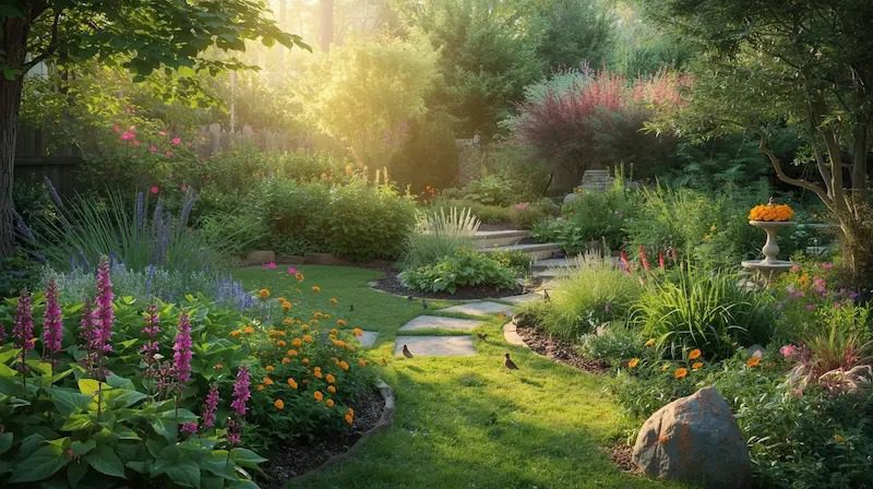 garden flowers with birds
