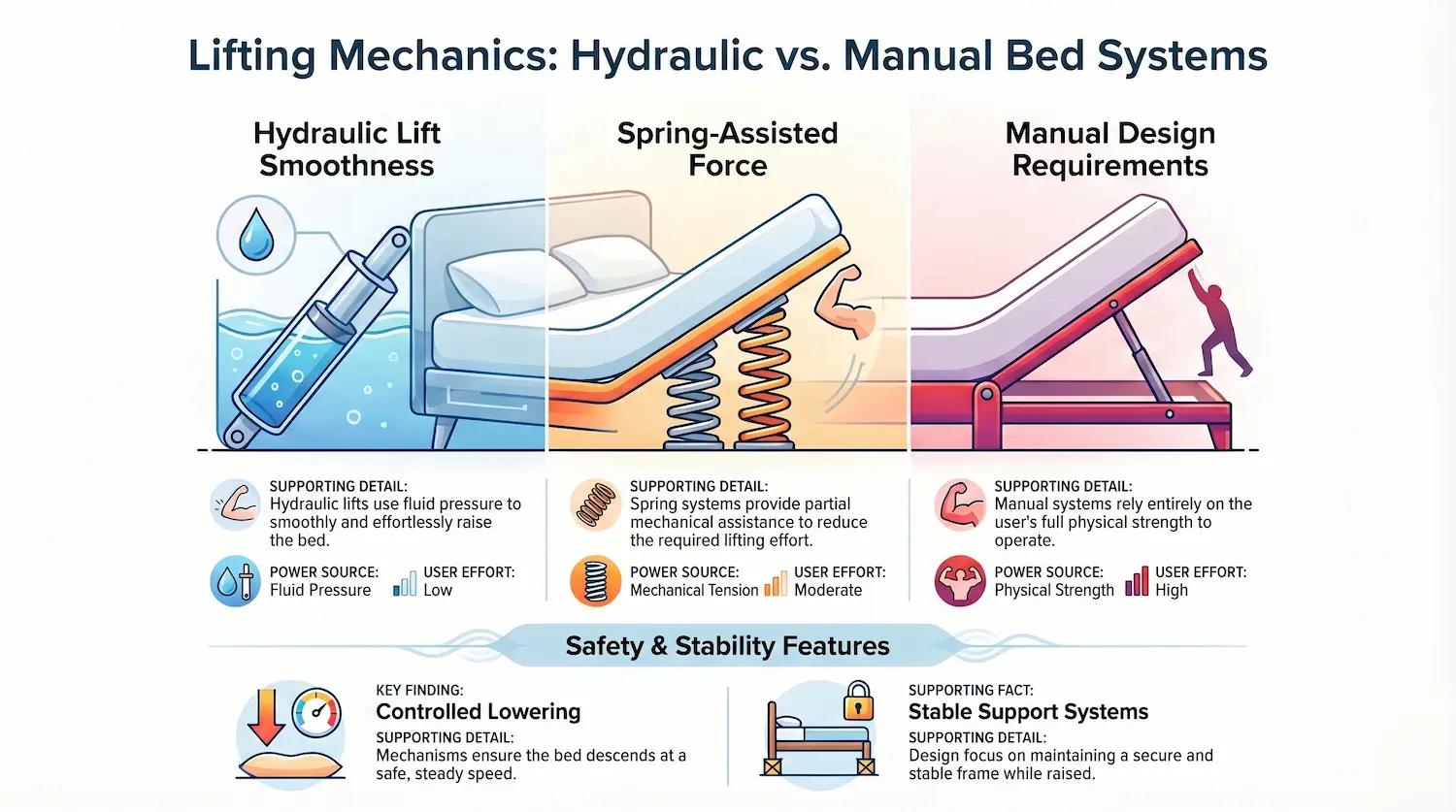 Hydraulic vs Manual bed lifting system